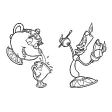 Mrs. Potts, Chip and Lumber on the coloring book