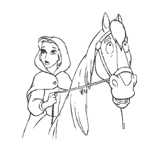 Drawing Belle with a horse from the fairy tale Beauty and the Beast