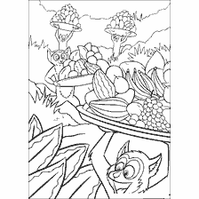 página para colorir: Lemurs de Madagascar com cestas de frutas