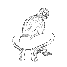 kolorowanka: Spider-Man siedzi w pozycji gotowej do działania