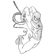 kolorowanka: Spider-Man w dynamicznej pozycji z siatką