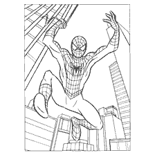 kolorowanka: Spider-Man skakanie między budynkami