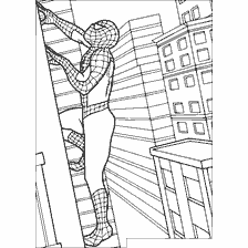 kolorowanka: Spider-Man na tle budynków miejskich