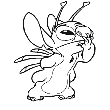 Coloring Stitch from Lilo and Stitch with wings and antenna