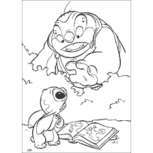 Scene where Jamba finds Stitch among bushes, with picture book