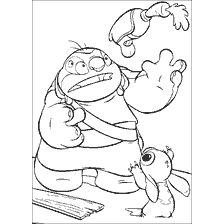 Coloring Lilo and Stitch with a character holding a carrot in a gun