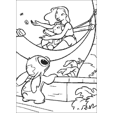 Stitch watches Lilo and Nani in hammock