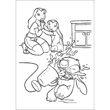 Lilo and Stitch play in the kitchen with a mixer
