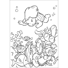 Lilo swims among bright fish in the ocean