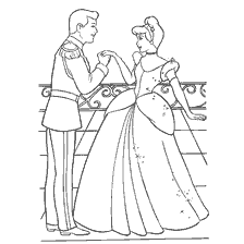 Prince holds Cinderella's hand at ball