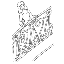 Cinderella stands on the stairs, looking down.