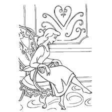 Cinderella sits on a chair and tries on a shoe