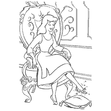 Cinderella on a chair trying on a magic shoe