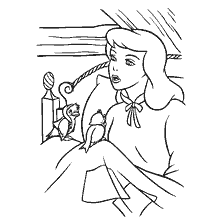 Cinderella communicates with birds on her bed