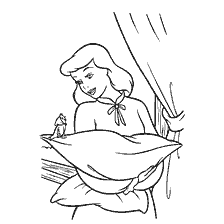 Cinderella holds a pillow and sings with birds