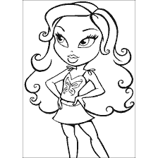 Раскраска с девушкой из серии Bratz, позирующей в стильном наряде