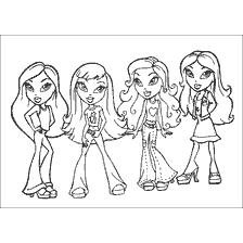 Раскраска куколок Bratz в черно-белом стиле