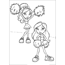 Раскраска кукол Bratz в спортивной форме с помпонами