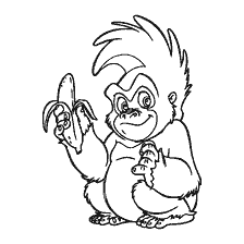 coloring page: Coloring Turk gorilla from Tarzan holding a banana