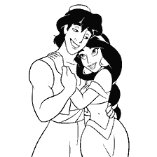 Aladdin en Jasmine knuffelen, hun liefde uiten