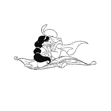 Aladdin en Jasmine op 'n vlieënde tapyt