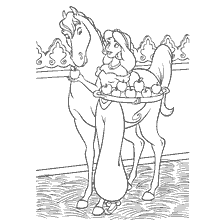 Prinses Jasmine met een paard en een bord appels