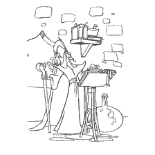 Black and white coloring of Jafar with parrot Yago from Aladdin