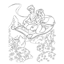 Aladdin and Jasmine fly on magic carpet