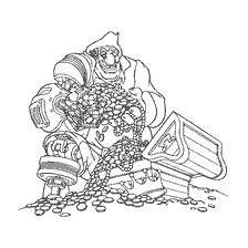 coloriage: Coloriage avec un personnage de la planète du trésor parsemé de pièces de monnaie