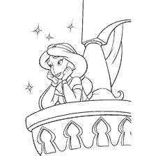 Aladdin's coloring. Jasmine on the balcony looking at the stars.