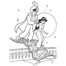 Aladdin and Jasmine fly on carpet plane