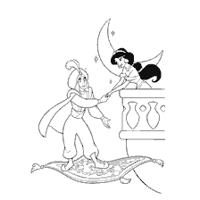 Aladine and Jasmine on a carpet plane