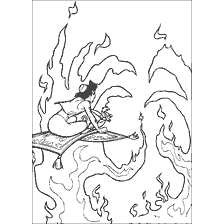 Aladdin and Jasmine on a carpet-plane among the fiery vortices
