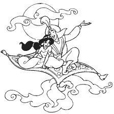 Aladdin and Jasmine on a carpet plane