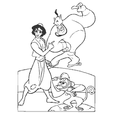 Aladdin, Ginny and Abu in coloring book
