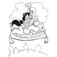 Aladdin and Jasmine on a carpet plane