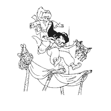 Aladdin and Jasmine cheerfully jump on the swing