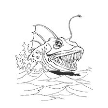 Zeichnen eines Meeresmonsters mit hellen Zähnen und Augen