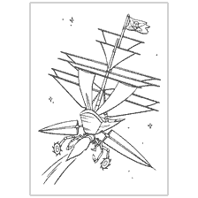 coloriage: Navire Flint avec voiles dans l'espace