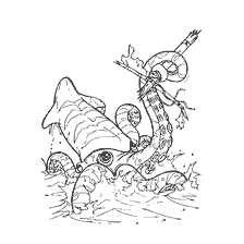 Zeichnen eines schrecklichen Oktopus mit einem unteren Körper und Tentakeln im Wasser