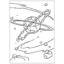coloriage: Planète du Trésor avec planète et astéroïdes dans l'espace