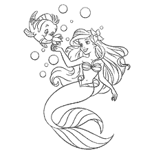 coloriage: Ariel et Flounder dans Le Petit Livre de Coloration de Sirène