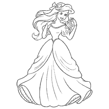 coloriage: Coloration Ariel de la sirène dans une robe avec une fleur