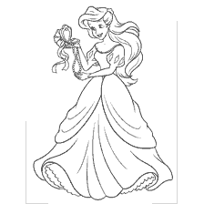 coloriage: Ariel de la Petite Sirène tient un miroir et sourit