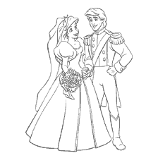 coloriage: Ariel et le Prince Eric au mariage, livre de coloriage pour les enfants