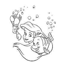 coloriage: La Coloration Petite Sirène: Ariel avec Sebastian et Flounder