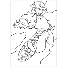 coloriage: Un jeune homme sur une planche volante du film animé Treasure Planet