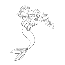 coloriage: Ariel, poisson Flounder et crabe Sebastian dans le livre de coloriage