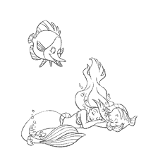 coloriage: La petite sirène : Ariel dort avec des poissons