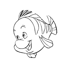 coloriage: Poissons-flounderfish du dessin animé La Petite Sirène, livre de coloriage pour les enfants